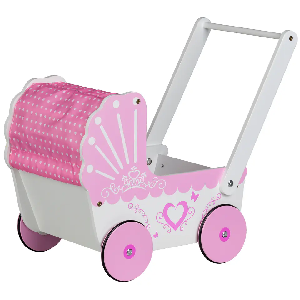 Wooden doll trolley with canopy Ecotoys