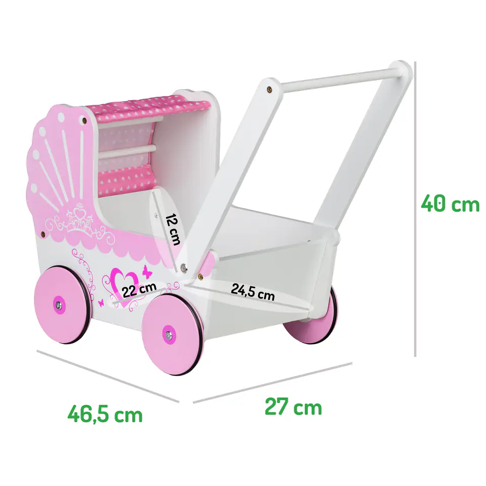 Wooden doll trolley with canopy Ecotoys