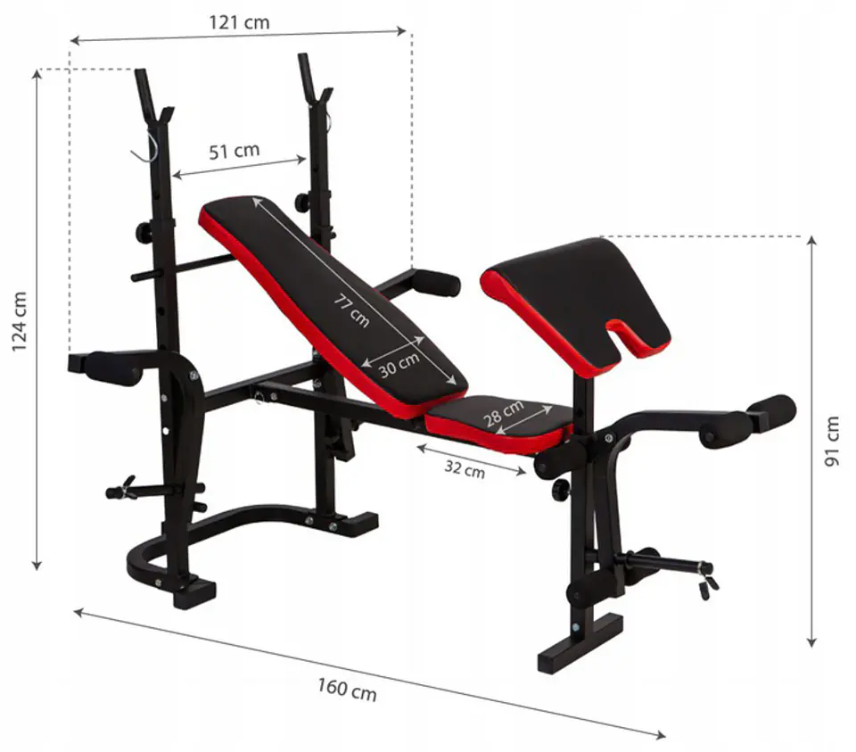 Gym bench dimensions discount cm