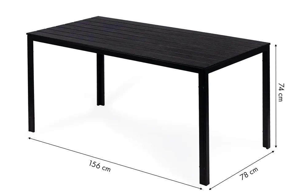 Stół ogrodowy 6-osobowy 156x78 cm polywood meble na taras czarny