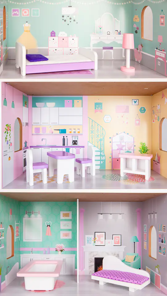 Wooden dollhouse + furniture high residence Jagodowa ECOTOYS