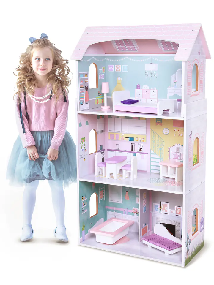 Wooden dollhouse + furniture high residence Jagodowa ECOTOYS