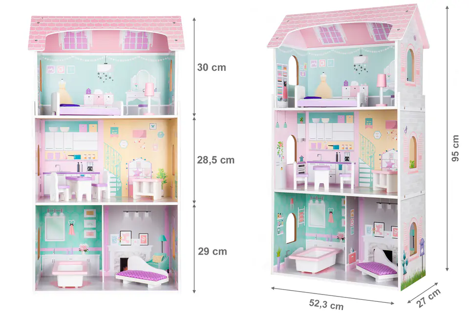 Wooden dollhouse + furniture high residence Jagodowa ECOTOYS