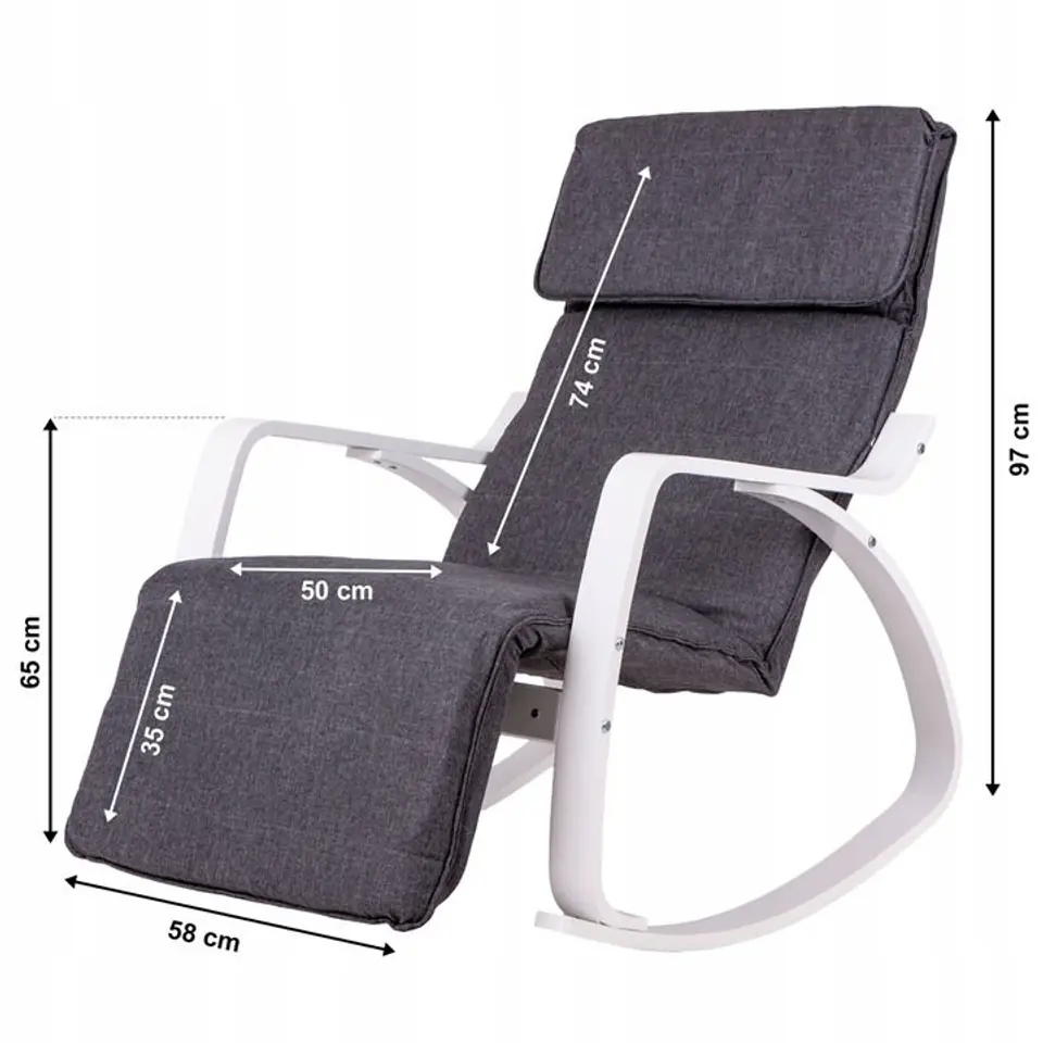 Rocking chair adjustable footrest white frame