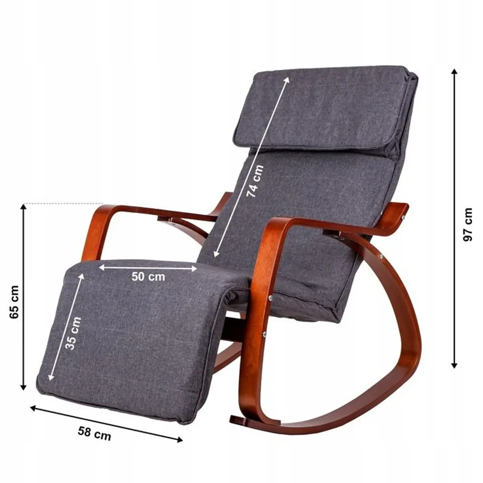 Rocking chair adjustable footrest wooden shoulders