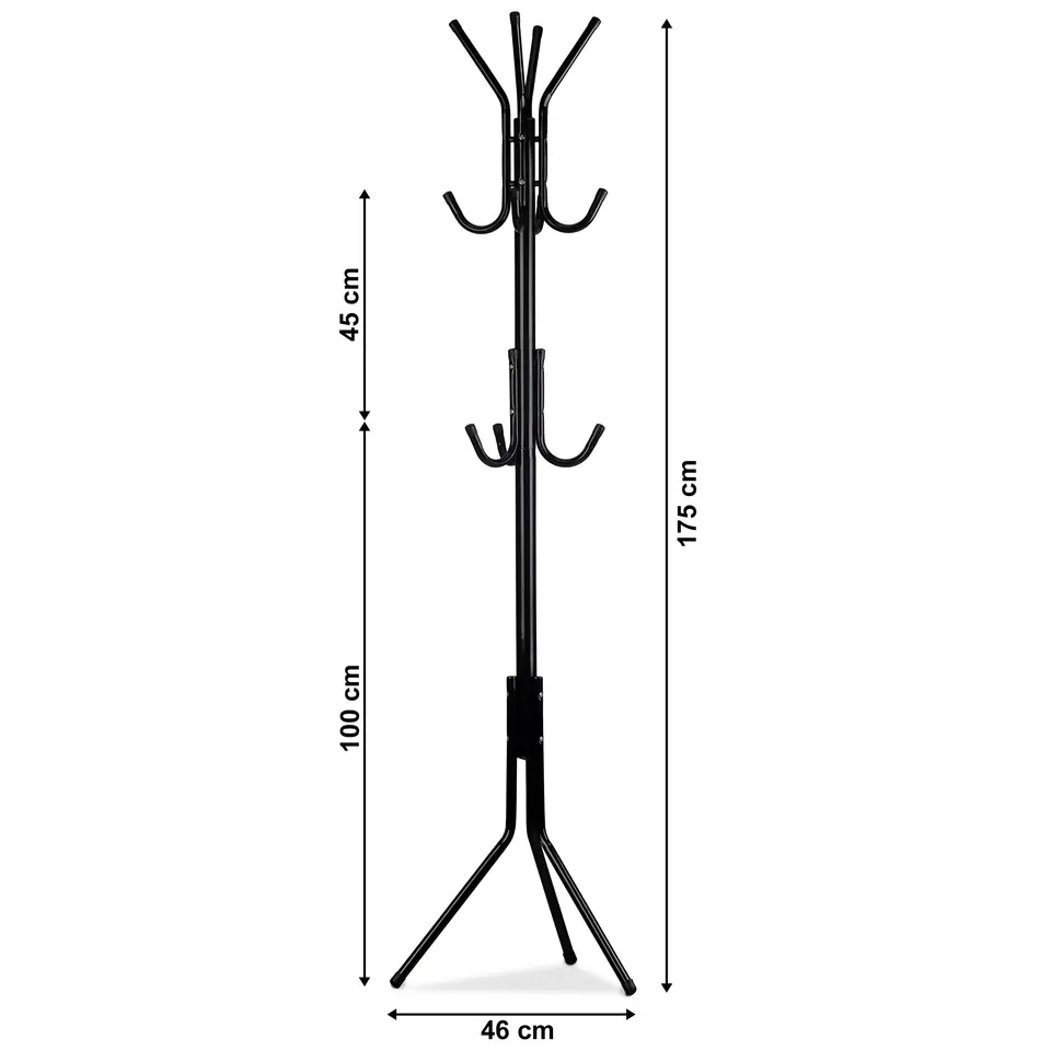 Wieszak stojący 11 haczyków na ubrania metal czarny ModernHome