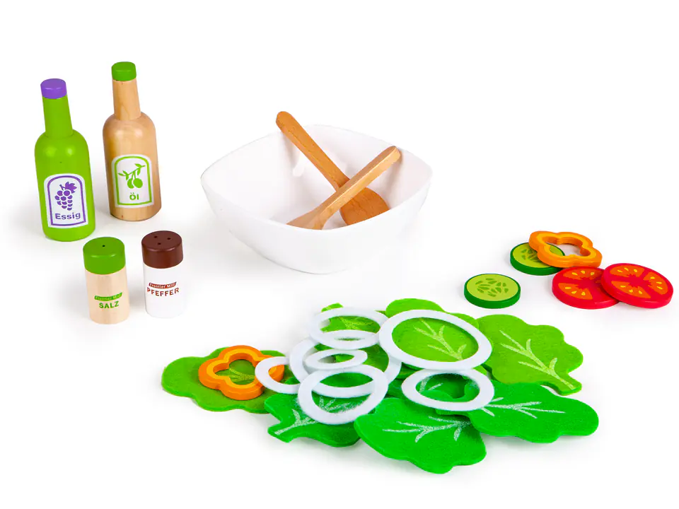 Wooden vegetables salad set with bowl Ecotoys