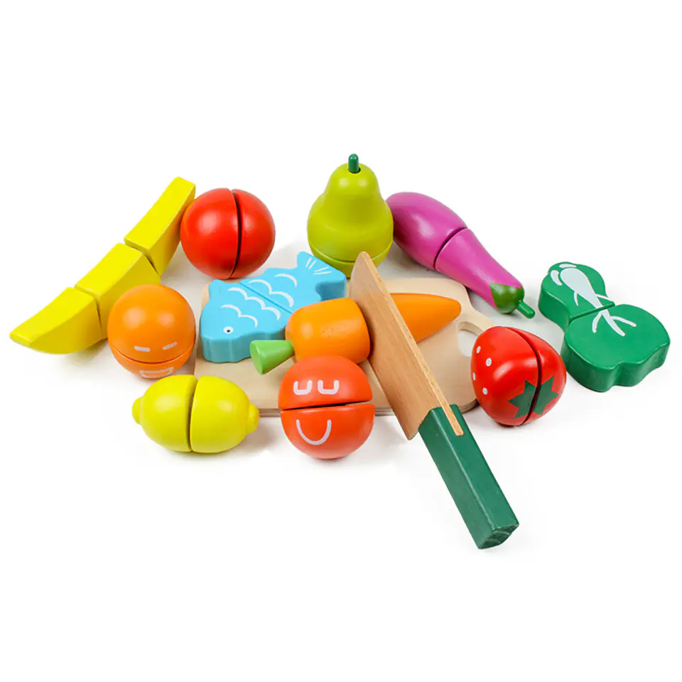 Wooden fruits vegetables food for cutting 13pcs Ecotoys