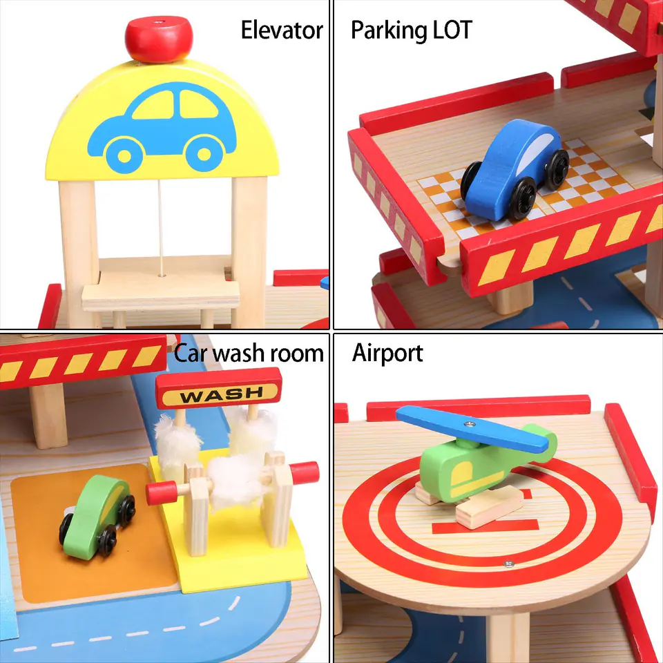 Large wooden garage with elevator + Ecotoys cars