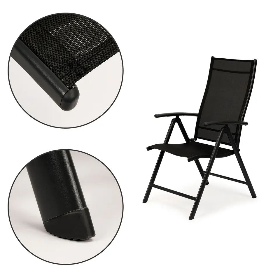 Set of garden chairs 4 pcs adjustable metal chair - Black