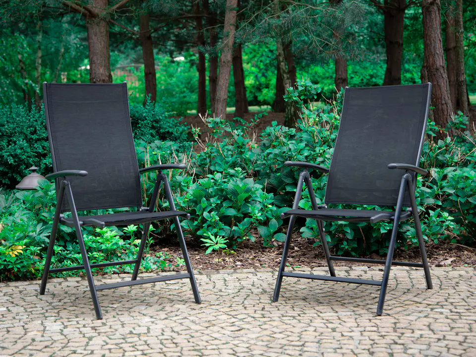 Set of garden chairs 4 pcs adjustable metal chair - Black