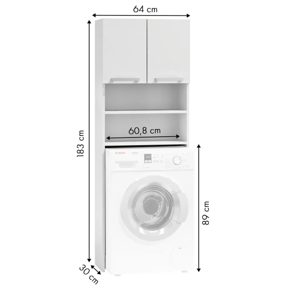 Szafka na pralkę łazienkowa biała szafka z półkami 183 cm ModernHome