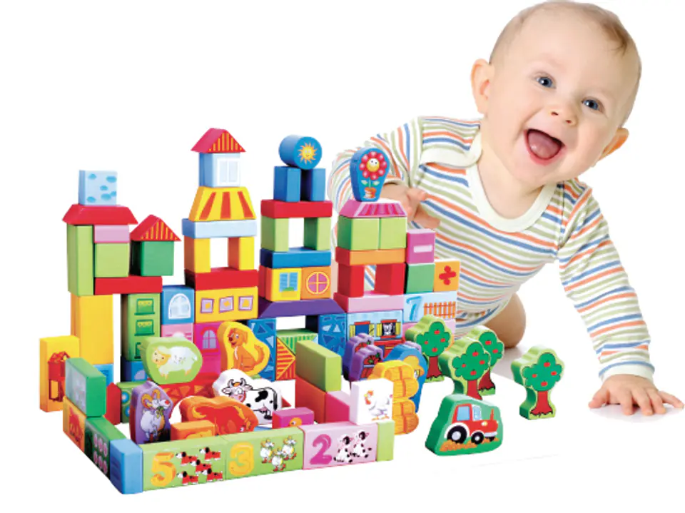 Drewniane klocki zestaw farma 100 el. ECOTOYS