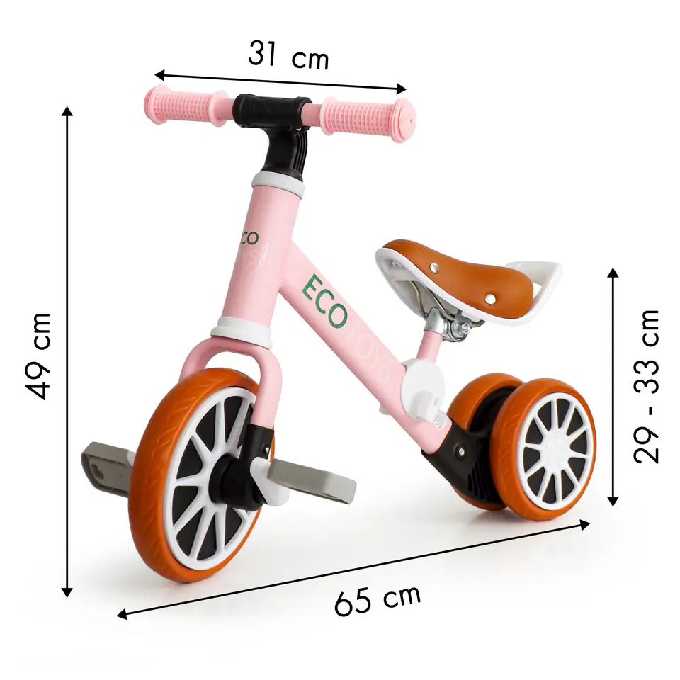 Bicycle tricycle balance bike with pedals 2in1 Pink