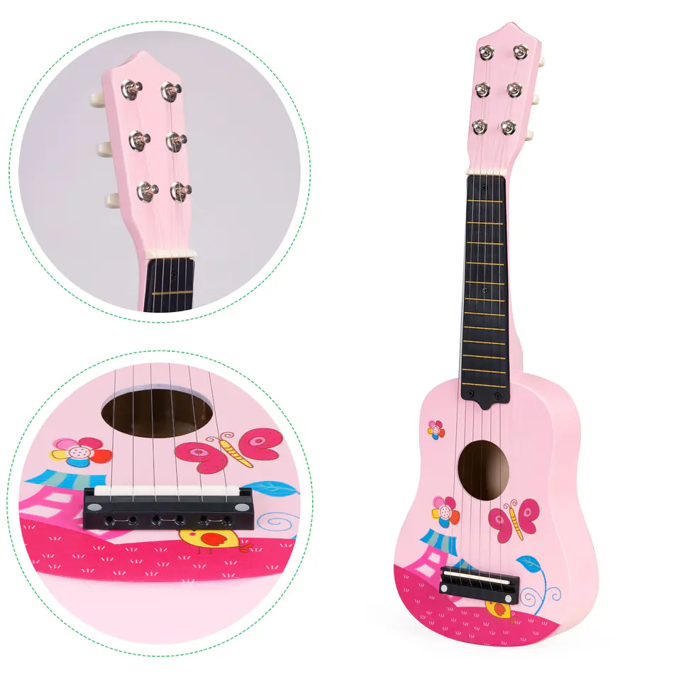 Children's guitar wooden metal strings ankle- pink