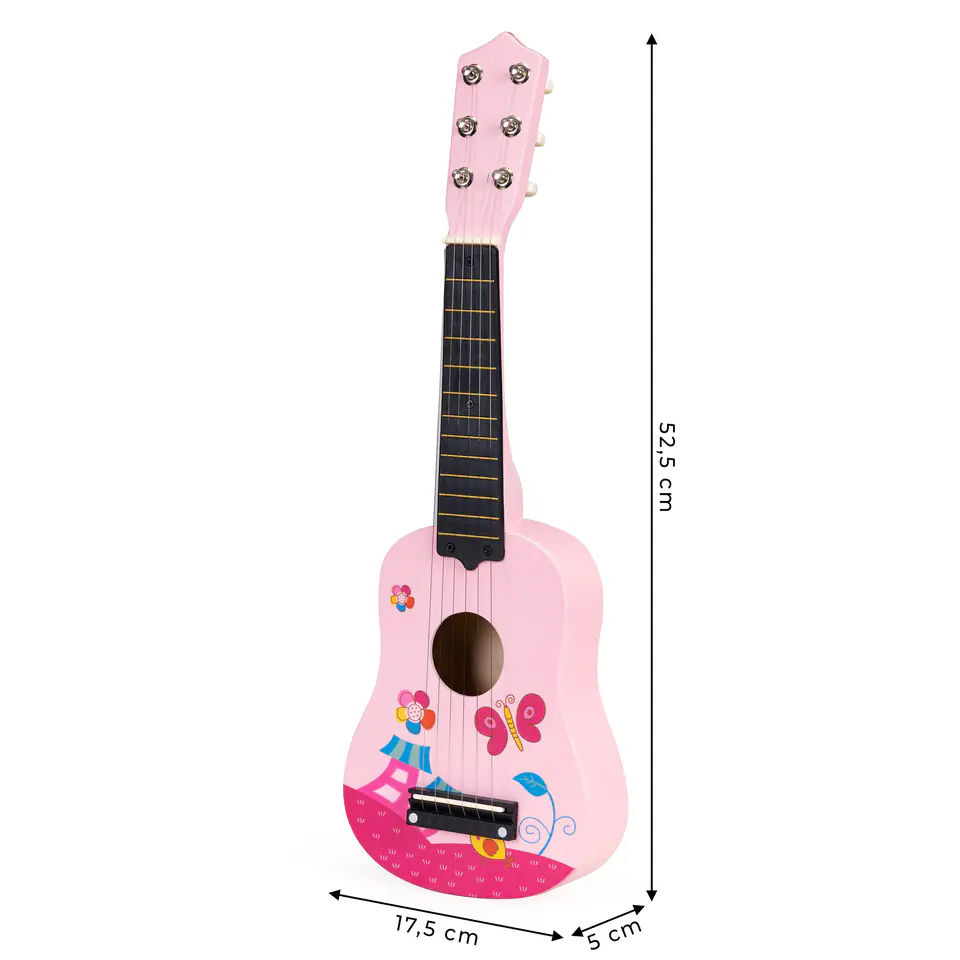 Children's guitar wooden metal strings ankle- pink