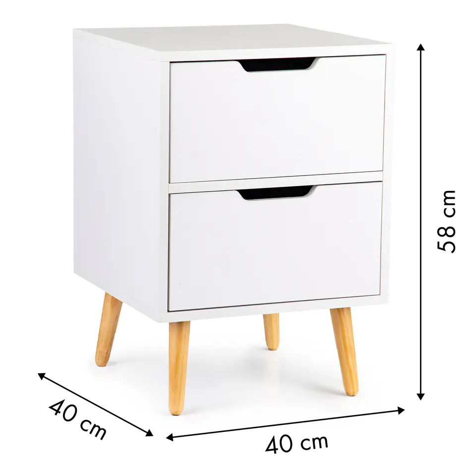 Bedside table cabinet 2 drawers, pine legs