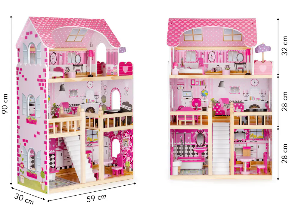 Wooden dollhouse led furniture ECOTOYS