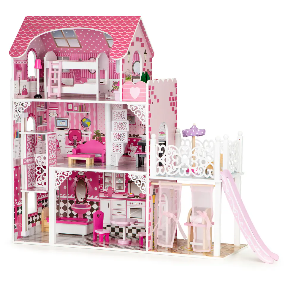 Wooden Doll House Toy with 16 Piece Doll-House Furniture Set