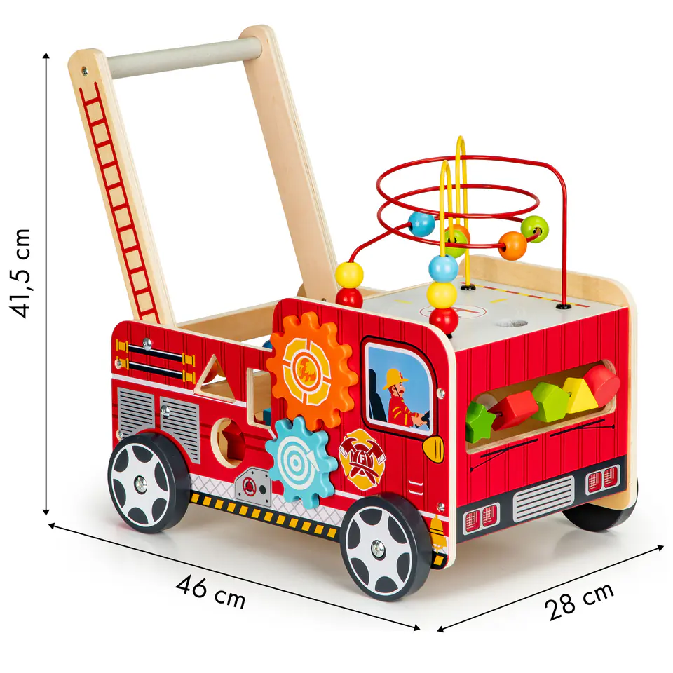 Wooden educational pusher with blocks for children - Fire Brigade