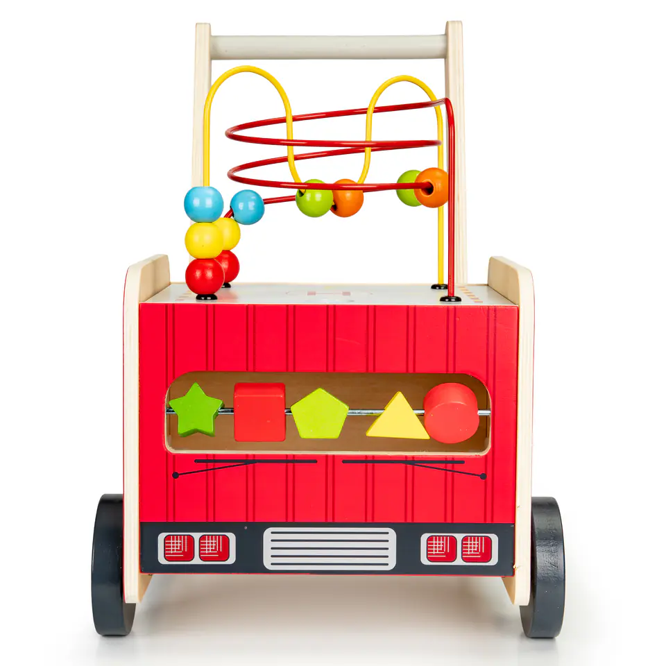 Wooden educational pusher with blocks for children - Fire Brigade