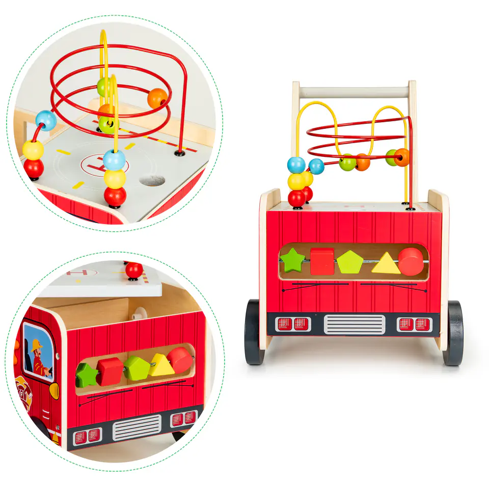 Wooden educational pusher with blocks for children - Fire Brigade