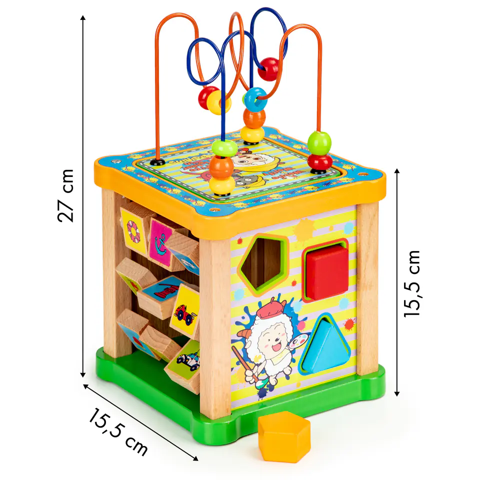 Wooden educational cube, ecotoys mule sorter board