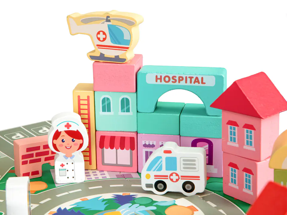Wooden educational blocks city mat 121 pcs