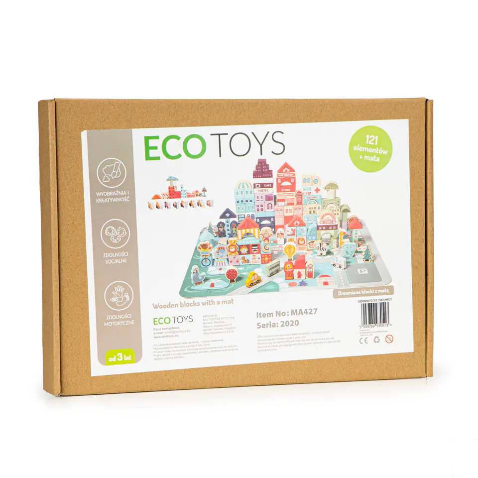 Drewniane klocki edukacyjne miasto mata 121 szt ECOTOYS