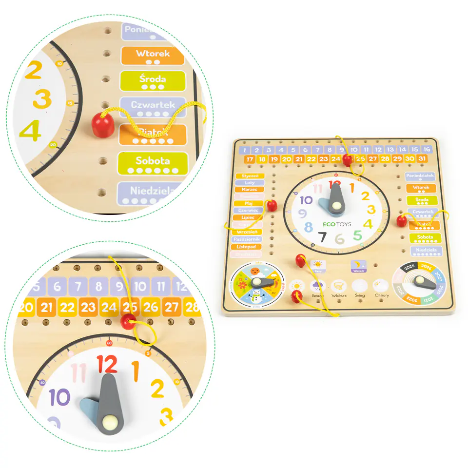 Wooden table manipulation calendar clock