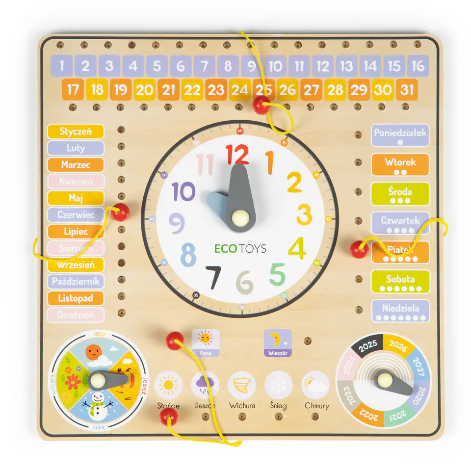 Wooden table manipulation calendar clock