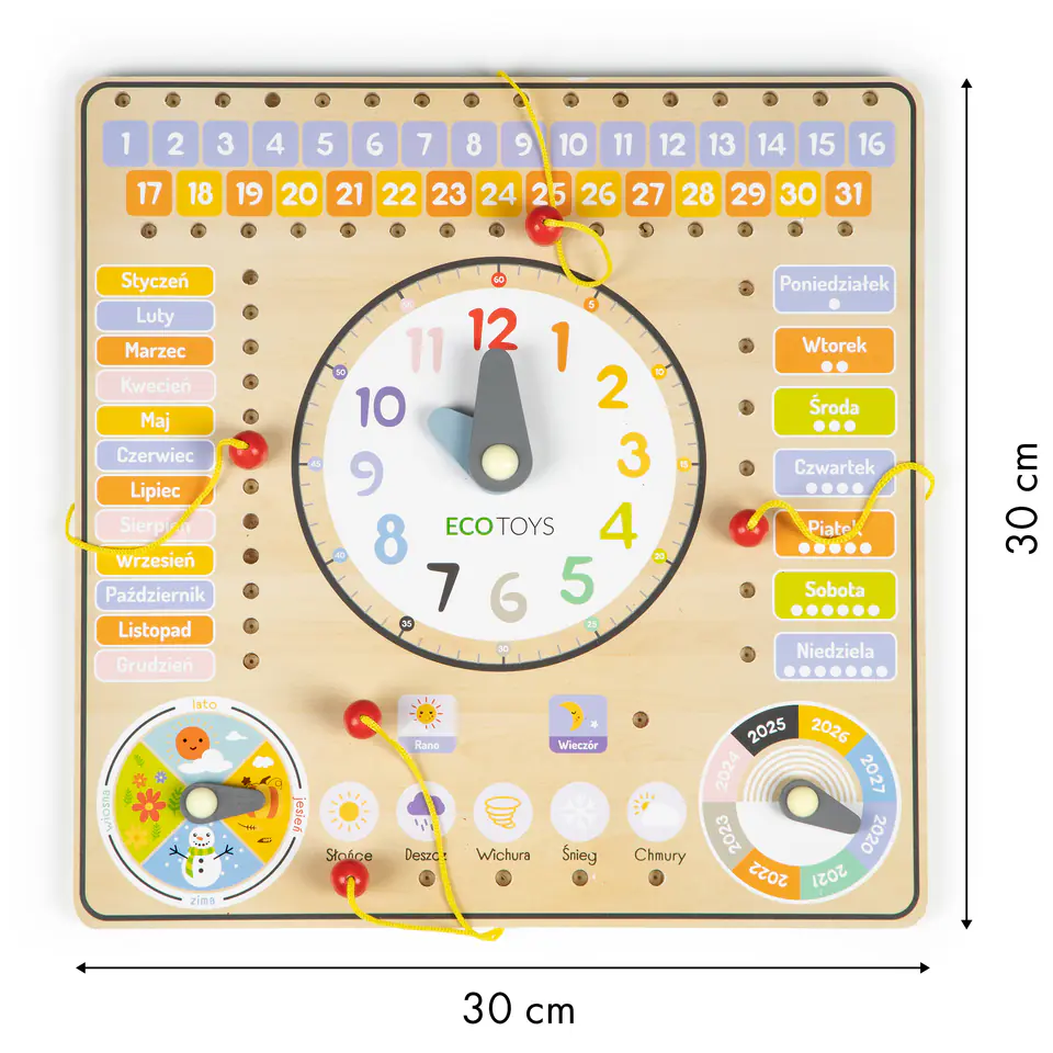 Wooden table manipulation calendar clock