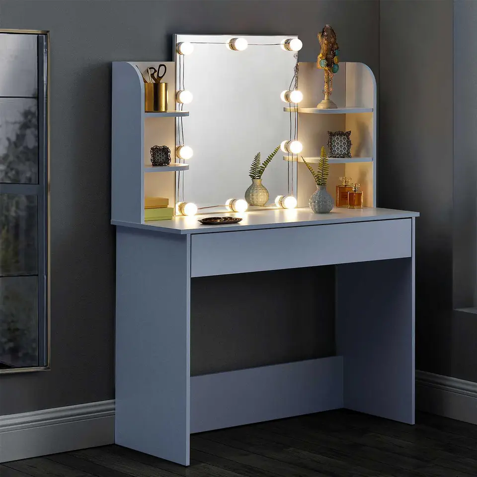 Cosmetic Dressing Table: Modern Large Mirror Shelf ModernHome