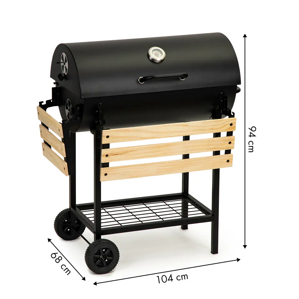 Large charcoal garden grill cover, thermometer + barbecue accessories