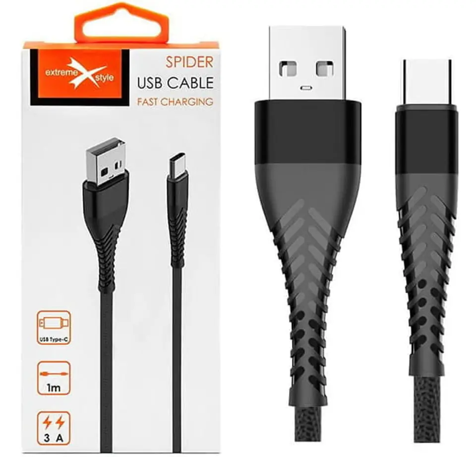 Kabel USB Typ-C z oplotem Spider (1 m, czarny)