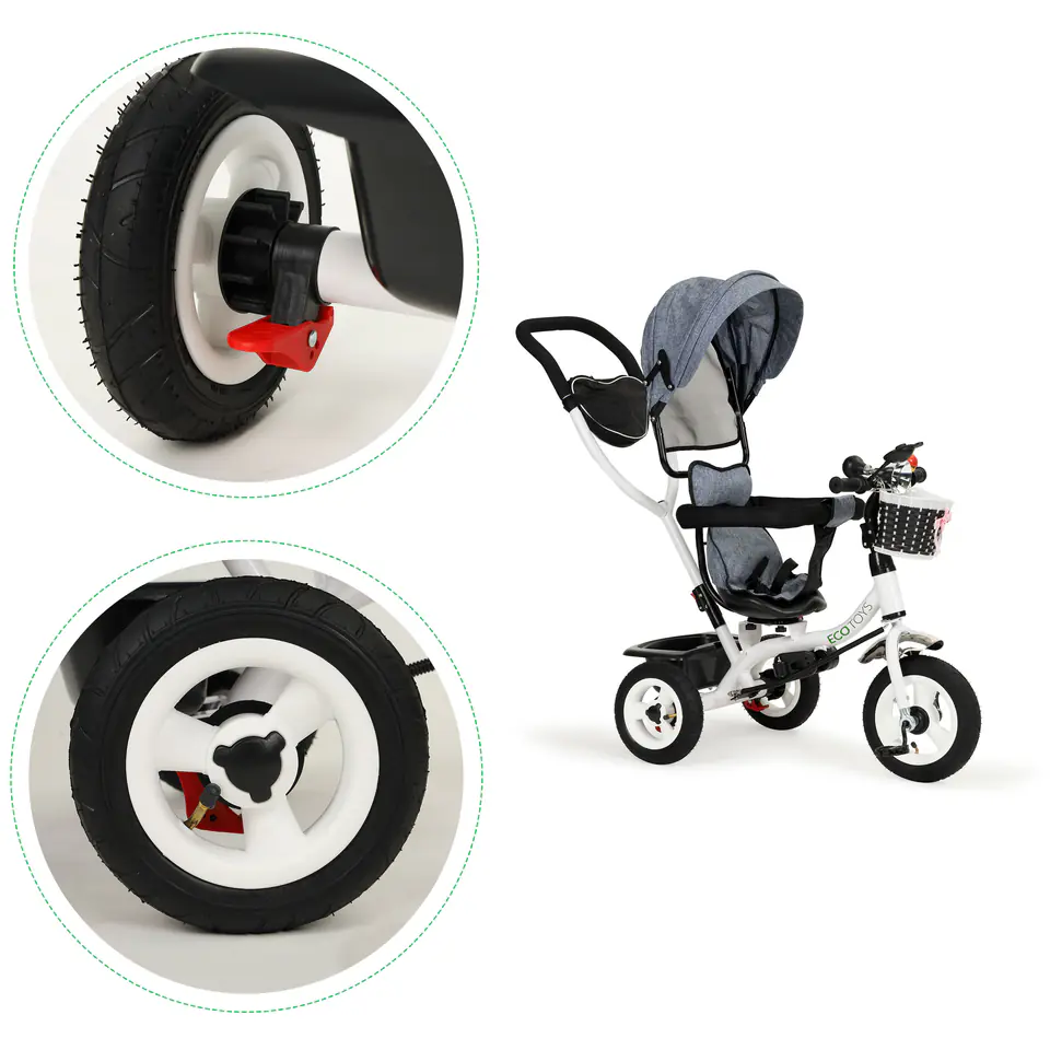 Tricycle rotated canopy inflatable wheels