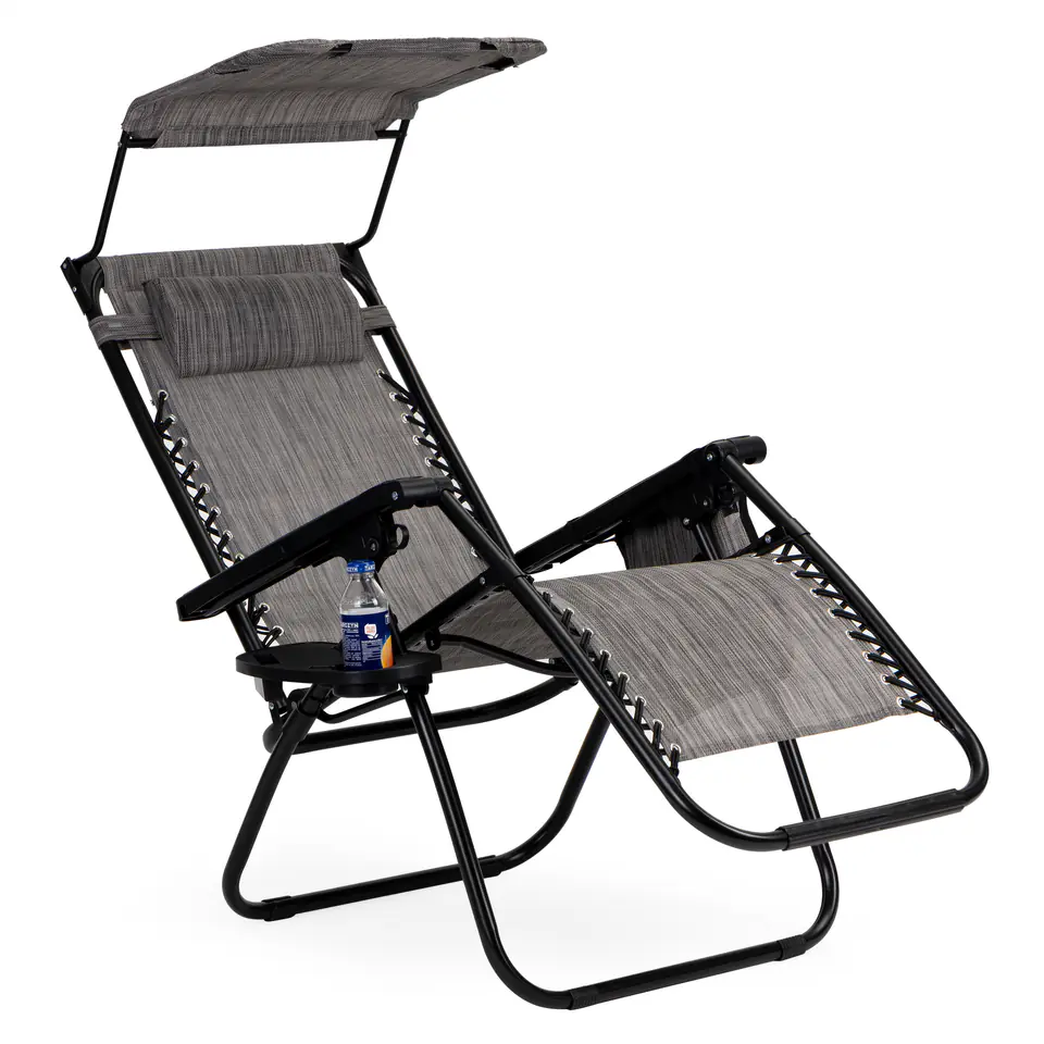 Leżak ogrodowy plażowy regulacja oparcia ruchomy daszek MultiGarden- szary