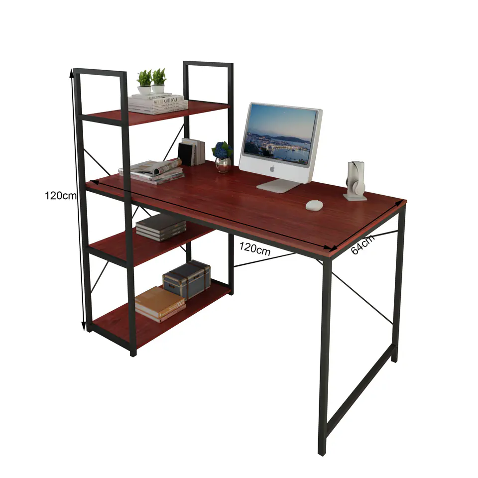 Computer desk wooden bookcase with loft shelves