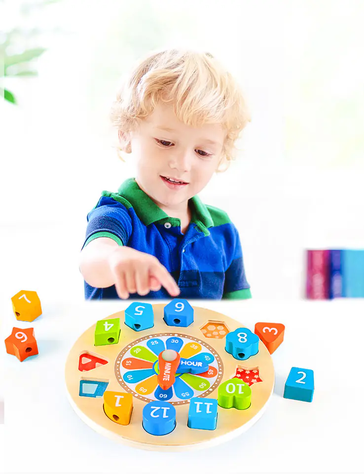 Wooden clock educational sorter 3in1 glowing