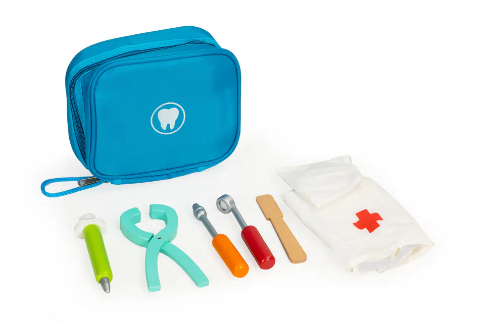 Dentist's kit bag with 7 accessories for children