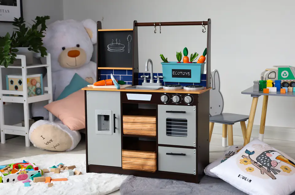 Large wooden kitchen for children accessories