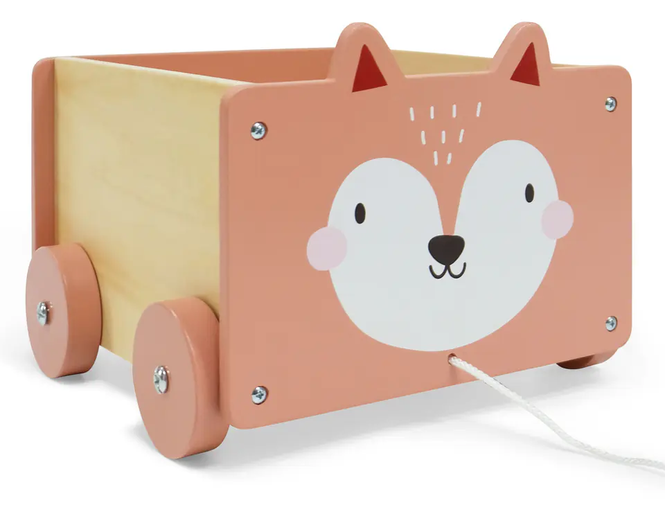 Wooden trolley on string container toy blocks