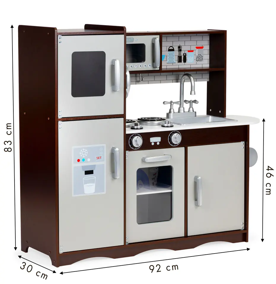Large wooden kitchen for children cabinets refrigerator ECOTOYS