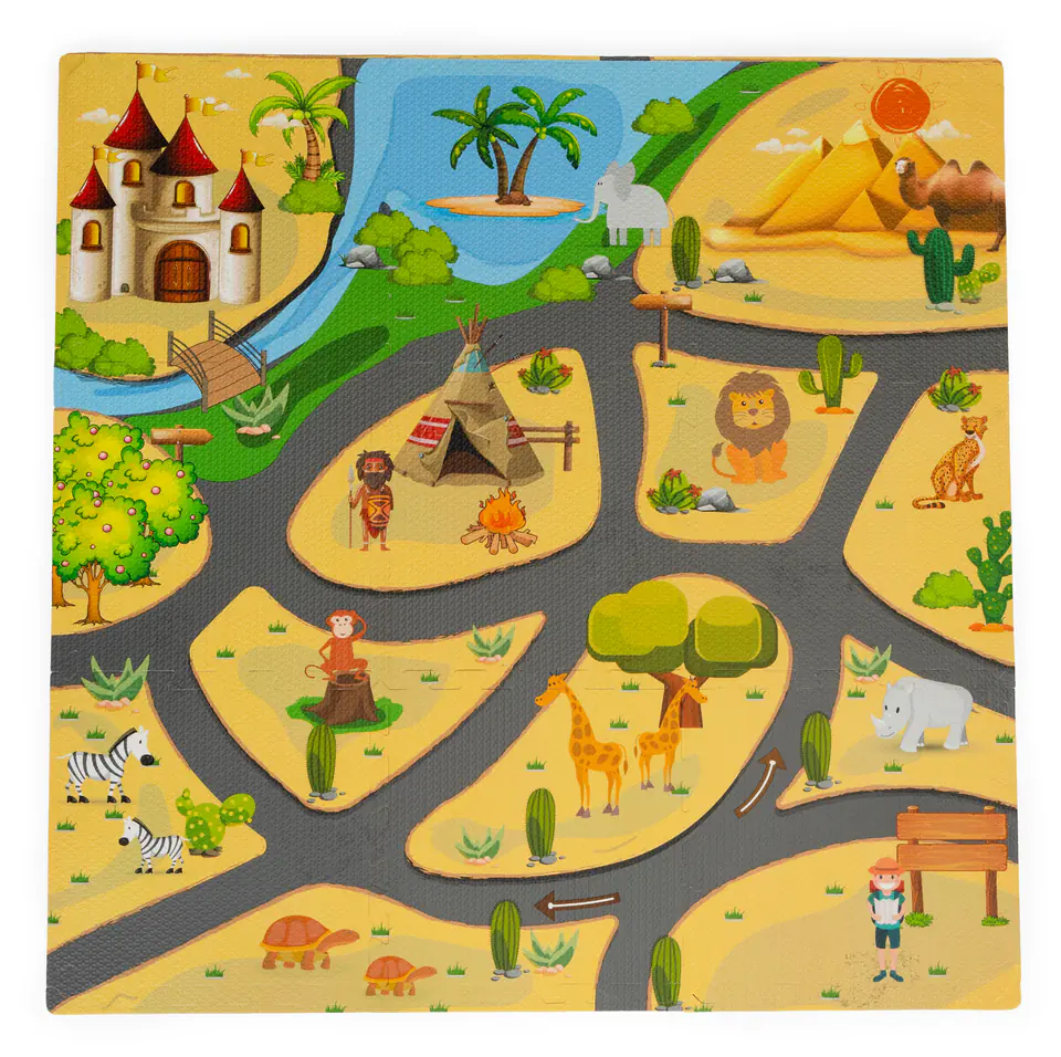 Foam mat for kids puzzle safari 9el 93x93cm