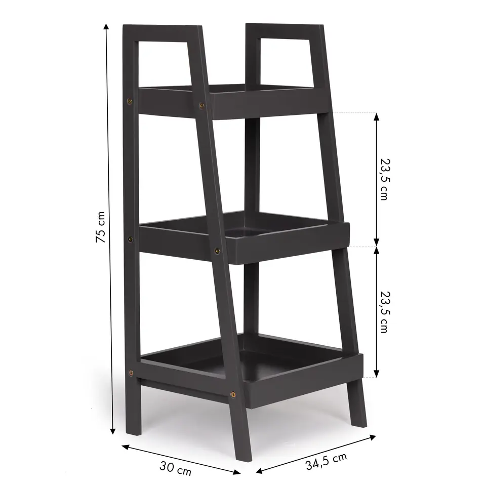 Bookcase bedside table modern ladder bathroom living room 3 shelves - Grey