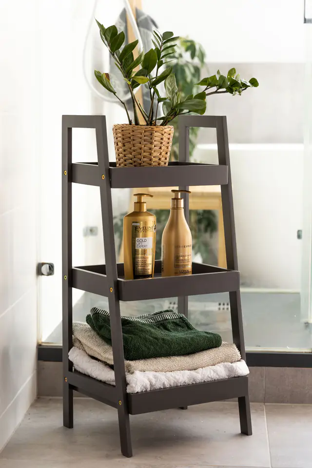 Bookcase bedside table modern ladder bathroom living room 3 shelves - Grey