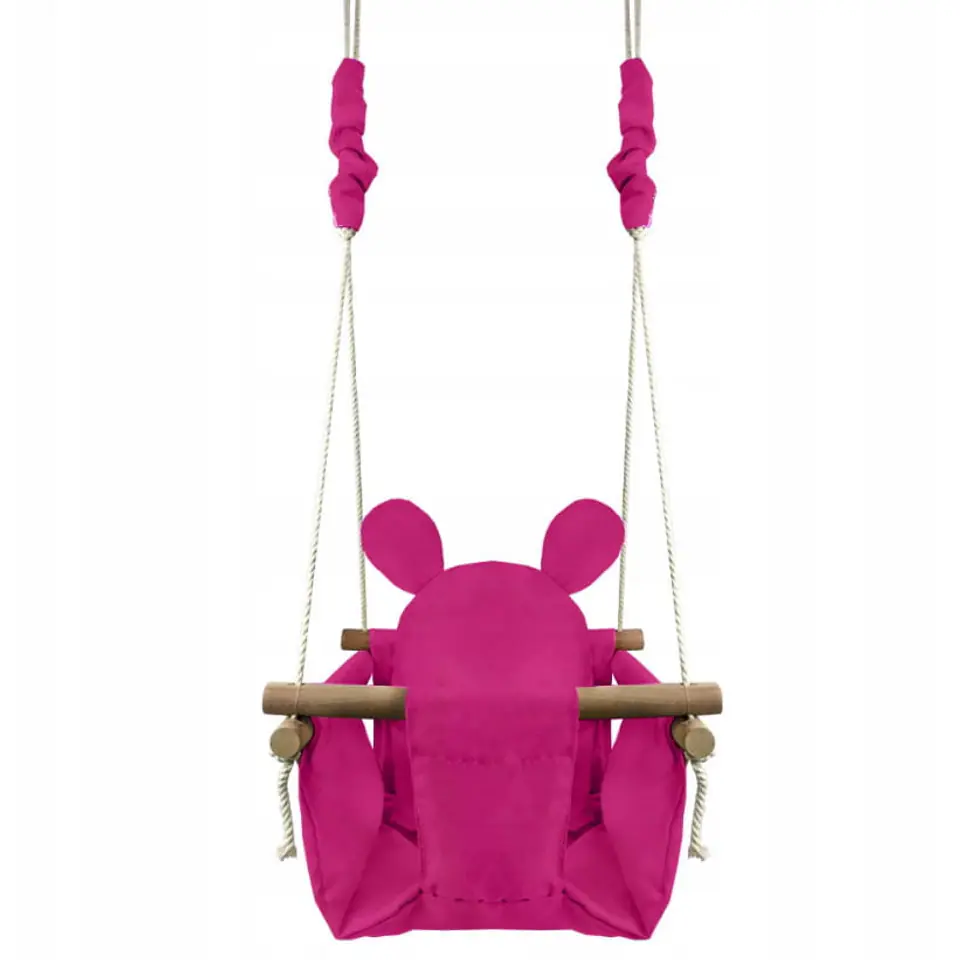 Swing child seat soft pillow pink - TEDDY BEAR - wooden frame
