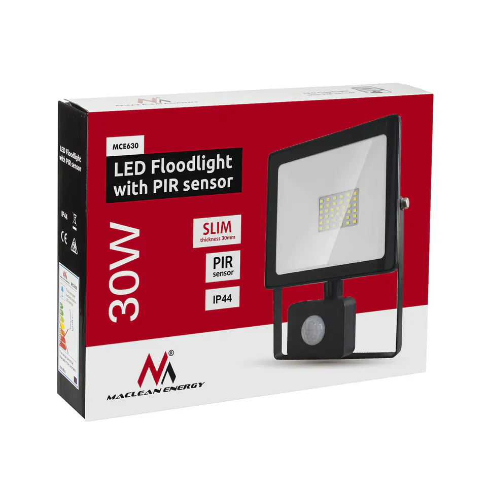 Naświetlacz LED 30W, 2400lm, czujnik ruchu, 3000K, IP44, Maclean MCE630