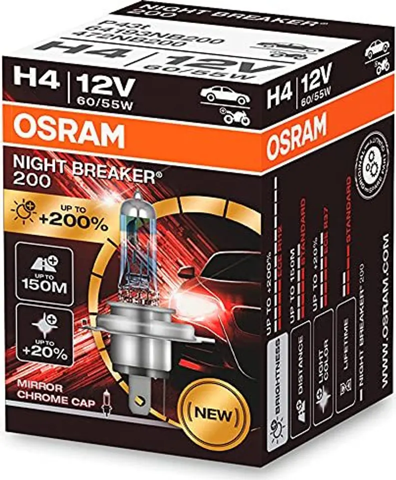Halogen bulb osram h4 12v 60/55w p43t night breaker 200 /1 pcs.
