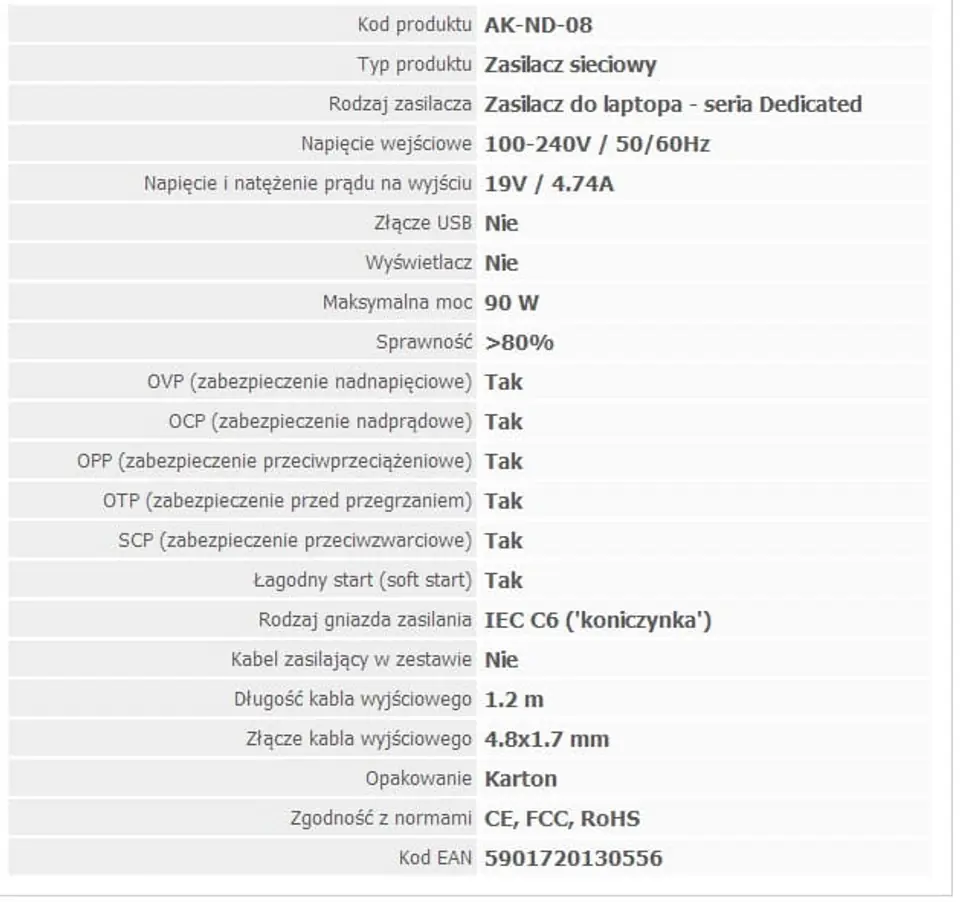 Zasilacz HP 19V/4.74A 90W 4.8x1.7